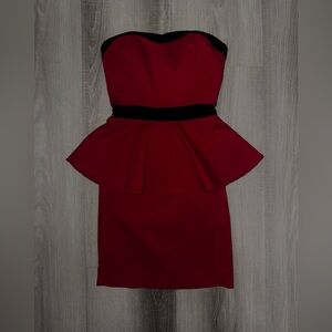 Charlotte Russe Strapless Peplum Bodycon Dress Red Black XS 2D10011